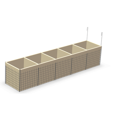 Kain Geotekstil yang dapat ditumpuk dilapisi hijau zaitun atau warna pasir Galvanis Gabion Wire Mesh Basket Penghalang Militer pertahanan