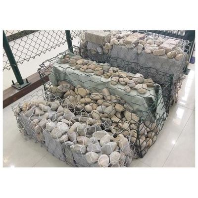 Kotak Gabion Berlapis Galfan / Keranjang Jaring Kawat Heksagonal Putar Ganda untuk Dinding Penahan & Perlindungan Pesisir