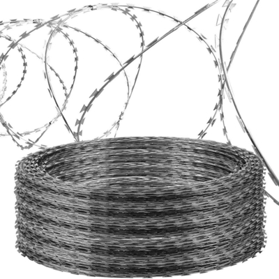Stainless Steel Concertina Crossed Flat Warp BTO-22 Razor Barbed Wire Fence untuk Airport Fence