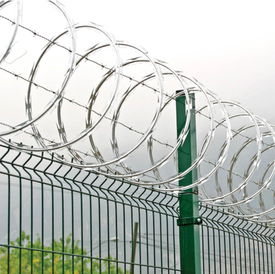 High Security Razor Ribbon Barbed Wire Coils untuk Perlindungan Tembok Perbatasan dan Pagar Bandara