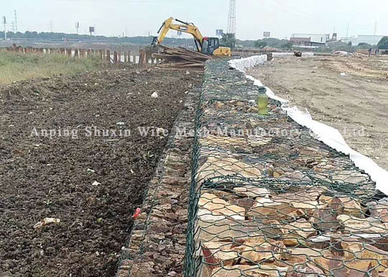 Mempertahankan Keranjang Gabion Heksagonal Tiga Bengkok Galvanis
