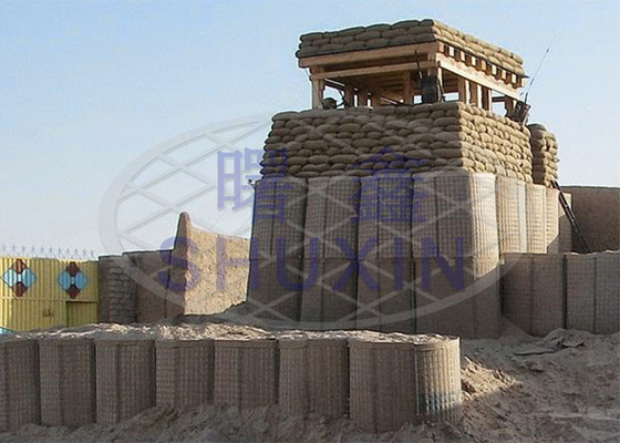 Hot Galvanized Welded 4mm Hesco Barricades Boxes Dengan Geotekstil
