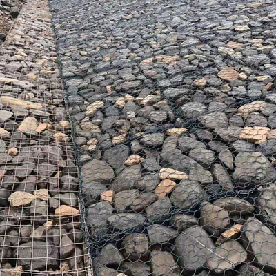 Kawat Baja Karbon Rendah 1x1x2 M Keranjang Pagar Gabion Batu Diisi Kotak Tiga Twist Weave