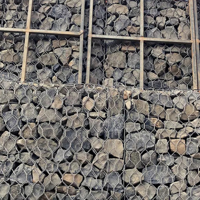 2m X 1m X 1m Standar Galvanized Steel Stone Cage Hexagonal Wire Mesh Untuk Dinding Penahan